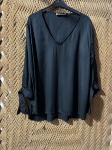Chic Black V-Neck Top with Tie Sleeves