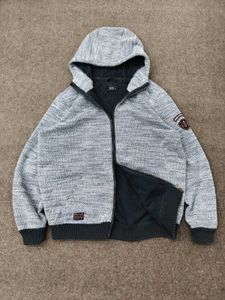 Men's Grey Knit Zip-Up Hoodie