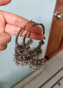Oxidised Silver Large Jhumkis