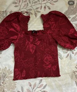 Chic Red Floral Smocked Crop Top