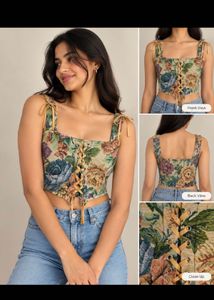 Floral Lace-Up Corset Top