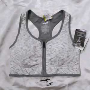 Grey Zip Front Sports Bra