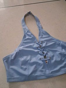 M Blue Lace-Up Halter Bikini Top