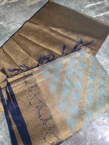 Elegant Grey &amp; Gold Banarasi Saree