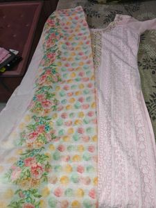 Pink Chikankari Kurta with dupatta and plazo