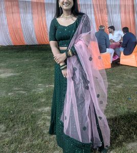 Elegant Green Sequin Lehenga