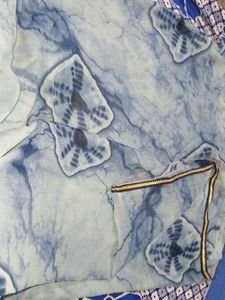 Stylish Blue Marble Print Saree