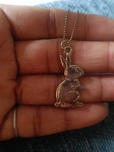 aesthetic silver - toned bunny/ rabbit pendant wit