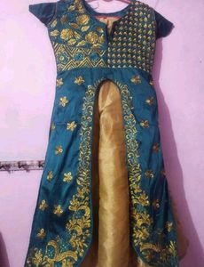 Stunning Teal &amp; Gold Embroidered Gown