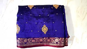 Royal Blue Embroidered 100 % Pure Silk Saree