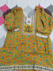 Vibrant Yellow Floral Print Kurta