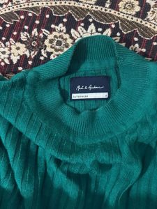 Green Ribbed Mock Neck Dress