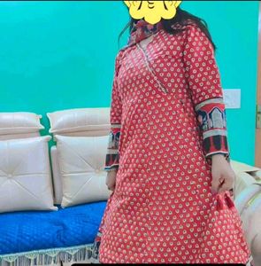 Red &amp; White Printed Kurta Set, all size