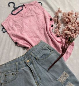 🎉Buy1 Get1 Free🎉Pink Knit Sleeveless Top S