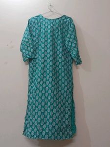 Teal Kurti with White Print