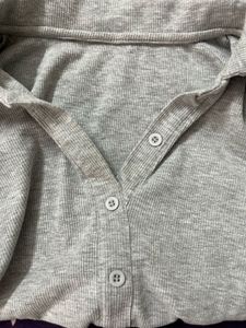 Grey Cropped Collared Button-Up Top
