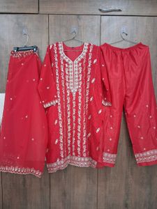 Red Embroidered Kurta Set with Palazzo