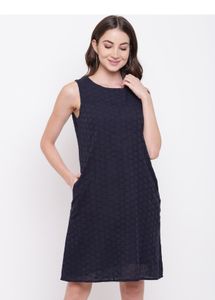 Navy Blue Textured Sheath Dress
