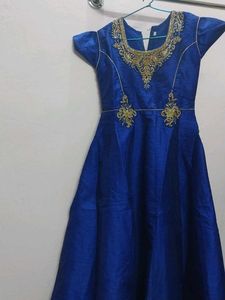 Blue Ethnic Gown with Gold Embroidery