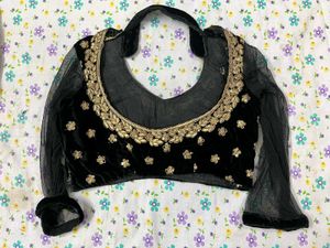Elegant Saree with Black Velvet Blouse