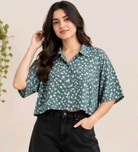 Cute Floral Print Cropped Shirt