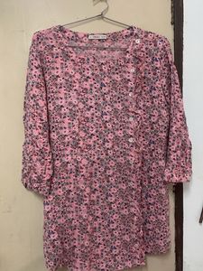 Pink Floral Print Button-Up Top