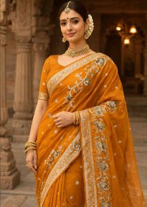Elegant Mustard Embroidered Saree