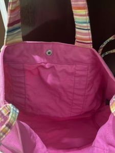 Vibrant Pink Tote Bag with Striped Handles