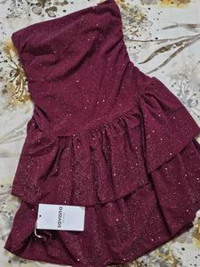 Savana Sparkly Strapless Ruffled Dress