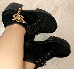 Black Platform Lace-Up Boots