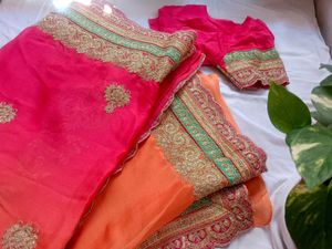 double shade Embroidered Saree with Blouse