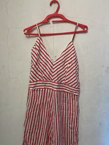Red &amp; White Striped Jumpsuit