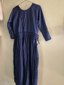 Blue Casual Dress with Button Detail