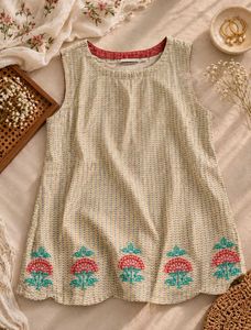 Max Linen Cotton Embroidered Sleeveless Kurta Top