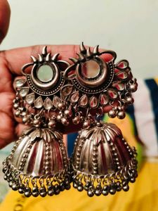 combo of 2 Oxidized Silver Jhumka Earrings