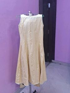 Yellow Striped Kurta Set with Embellished Neckline