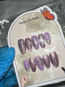 Press On Nails - Lavender Butterfly Design