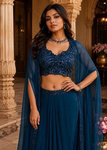 Exquisite Teal Sequined Lehenga Set