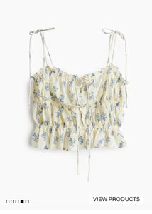 XS Floral Ruched Crop Top with Tie Straps