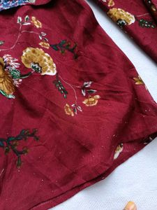 Maroon Floral Print Peplum Top
