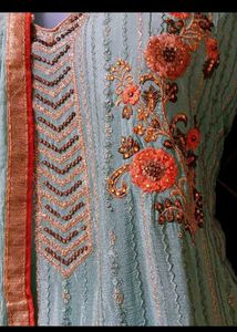unstitched Elegant Blue Embroidered garara set