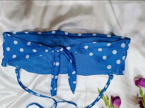 Blue Polka Dot Halter Bikini Top