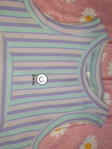 Striped Sleeveless Top with Smile Graphic