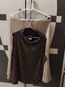 Combo " Glitter Top &amp; Beige Skirt"