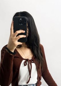 Brown Tie-Front Cropped Cardigan