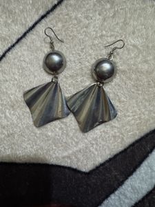Statement Silver Tone Earrings and Blue stone bang