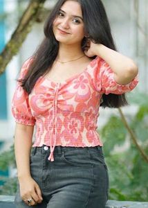 Pink Floral Smocked Tie-Up Crop Top