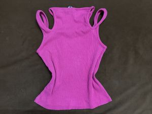 Pink Ribbed Cut-Out Tank Top