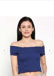 Blue Off-Shoulder Smocked Crop Top