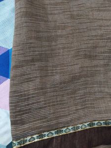 Brown Embroidered Cotton Saree
